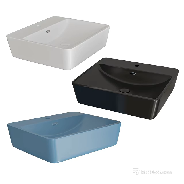 Modern Bathroom Sinks in White Black Blue Colors with Sleek Contemporary Design 3d model 
