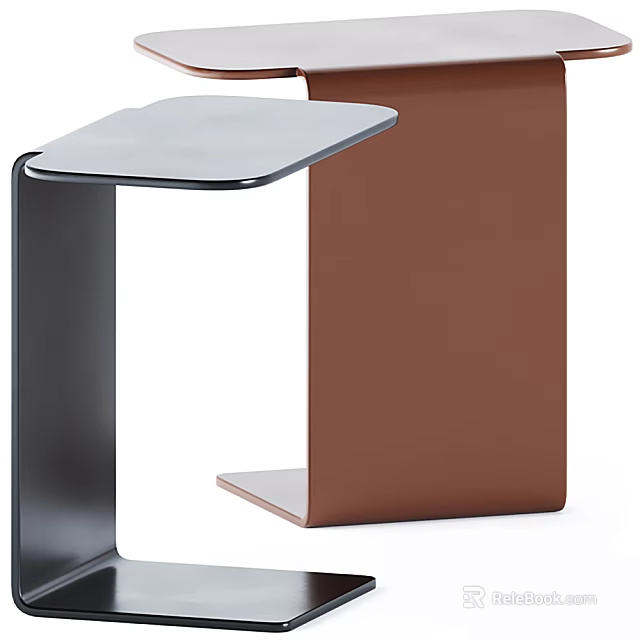 Modern Side Table With Light Glass Top And Brown Black Metal Frame 3d model