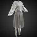 Elegant White Shirt With Grey Pleated Skirt Women's Fashion Outfit