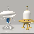 Creative Robot and UFO Shaped Table Lamps Silver Yellow with White Lampshades Antenna and Feet
