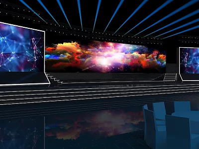 Contemporary Stage Design With Large Colorful Cloud Screens And Lighting Reflections 3d model