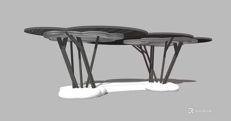 Modern Pergola Structure With Curved Canopy And Black Metal Supports 3d model 