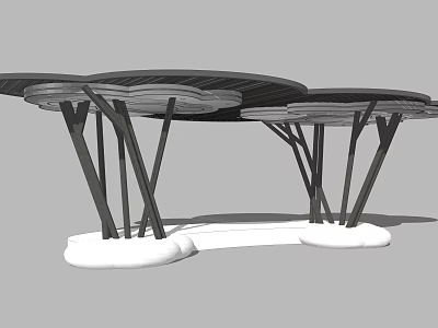 Modern Pergola Structure With Curved Canopy And Black Metal Supports 3d model