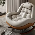 Modern Leisure Rocking Chair White Cushion Brown Base In Cozy Interior With Mountain View