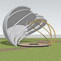 Large Spiral Artistic Sculpture In Green Grassland With People Blue Sky And White Clouds