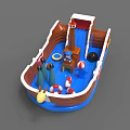 Inflatable Ship Shaped Play Equipment with Slide Lifebuoys and Cartoon Figure for Kids