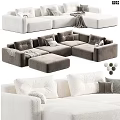 Gray and White Modern Sectional Sofa with Modular Design Plush Cushions Ottoman Throw Blanket
