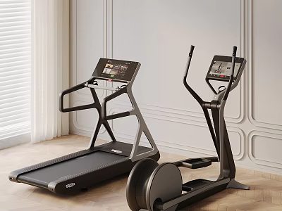 Modern Home Sports Equipment Smart Treadmill And Elliptical Trainer With Digital Displays 3d model