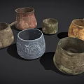 Handcrafted Clay Vessels with Textured Surfaces and Decorative Patterns for Daily Use