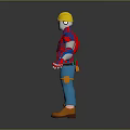 Cartoon Style Worker Character With Red Blue Clothing Yellow Hard Hat And Companion Creature