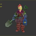 Detailed 3D Character Sculpture of Worker with Shovel and Lantern in Brown Outfit