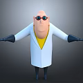 3D Animated Scientist Character Wearing White Lab Coat Yellow Shirt Sunglasses And Outstretched Arms