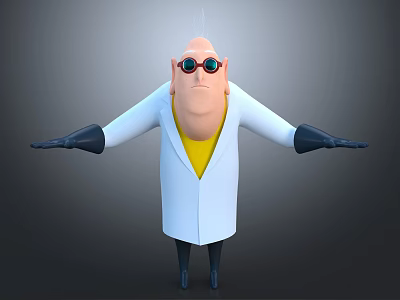3D Animated Scientist Character Wearing White Lab Coat Yellow Shirt Sunglasses And Outstretched Arms 3d model