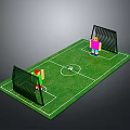 Video Game Characters Playing Soccer On Green Field With Goalposts And Ball