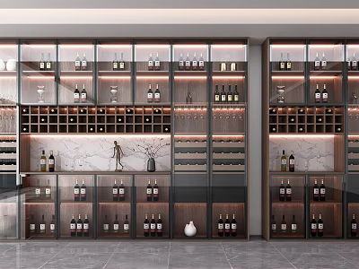 Elegant Modern Wine Cabinet With Glass Doors And Multiple Shelves For Wine Bottles And Glasses 3d model