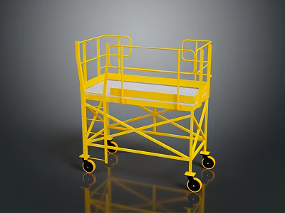 Industrial Yellow Mobile Work Platform Cart With Metal Frame Guardrails And Wheels 3d model