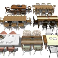 Various Dining Table Set Combinations With Wooden Tables And Different Chair Styles 3d model