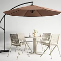 Outdoor Woven Table and Chair Set With Brown Cantilever Umbrella and Round Top