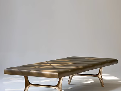 Brown Leather Sofa Bench With Modern Metal Legs And Light Shadow Effects 3d model