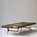Brown Leather Sofa Bench With Modern Metal Legs And Light Shadow Effects