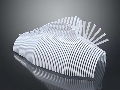 Modern Architectural Structure With White Striped Curved Design And Reflective Surface Details 3d model