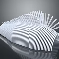 Modern Architectural Structure With White Striped Curved Design And Reflective Surface Details 3d model
