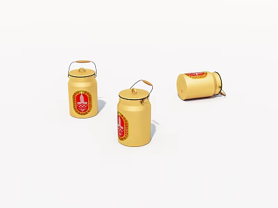 Yellow Storage Jars With Red Labels And Handles For Home Organization 3d model