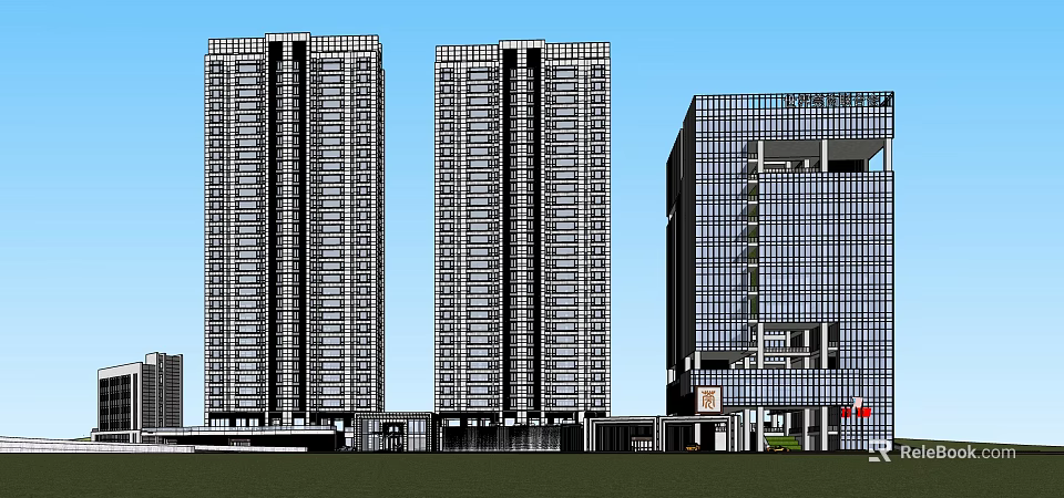 Modern High Rise Residential And Commercial Buildings With Glass Facade And Urban Design 3d model 