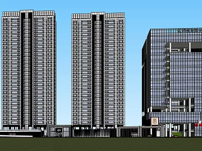 Modern High Rise Residential And Commercial Buildings With Glass Facade And Urban Design 3d model