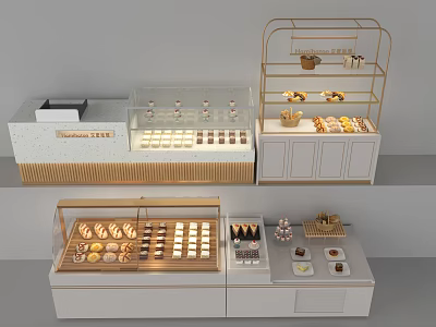 Elegant Bakery Display Shelves With Glass Cases And Pastry Storage Racks 3d model