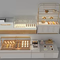 Elegant Bakery Display Shelves With Glass Cases And Pastry Storage Racks