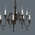 Classical Style Chandelier With Candle Shaped Lights And Metal Frame Against Gray Wall