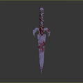 Detailed Bloodstained Ornate Sword With Twisted Hilt And Gemstone Accent