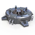 Futuristic Industrial Mechanical Device With Circular Base Metal Bolts Pipes And Vent Grilles