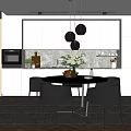 Modern Restaurant Interior With Round Dining Table Gray Chairs And Pendant Lights 3d model