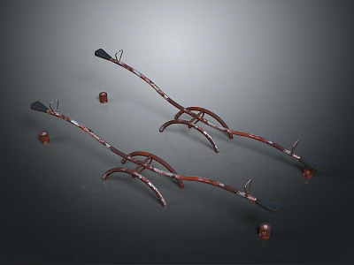 Two Red Curved Support Structures With Black And Orange Parts On Gray Background 3d model