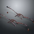 Two Red Curved Support Structures With Black And Orange Parts On Gray Background