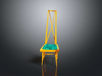 Stylish Yellow Frame Chair With Green Padded Seat For Modern Home Decor 3d model