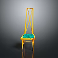 Stylish Yellow Frame Chair With Green Padded Seat For Modern Home Decor
