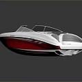 Sleek White and Red Motorboat with Open Cockpit and Gray Seats Design