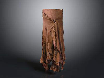 Elegant Long Brown Pleated Dress With Flowy Design And Soft Fabric 3d model