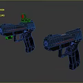 Two Blue Futuristic Pistols With Red Stripe Details And Modern Tactical Design