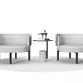 Two White Curved Leisure Sofa Set With Small Round Table And Black Legs 3d model