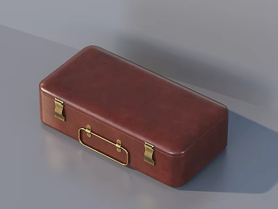 Classic Brown Leather Suitcase with Gold Metal Hardware and Smooth Finish 3d model