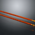 Two Orange Long Cylindrical Flutes With Holes And Blown Yellow Tips 3d model