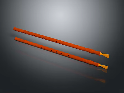 Two Orange Long Cylindrical Flutes With Holes And Blown Yellow Tips 3d model