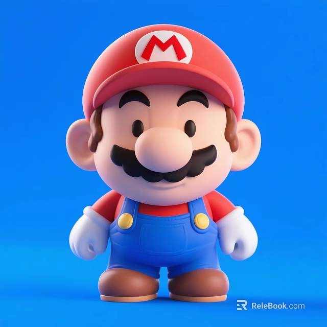Man Wearing Red Hat With M Blue Overalls White Gloves Brown Shoes On Blue Background 3d model 