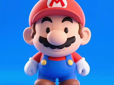 Man Wearing Red Hat With M Blue Overalls White Gloves Brown Shoes On Blue Background 3d model