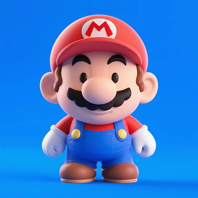 Man Wearing Red Hat With M Blue Overalls White Gloves Brown Shoes On Blue Background 3d model