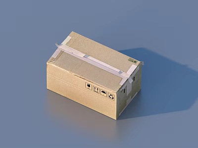Sturdy Brown Cardboard Box Sealed With Tape And Handling Icons For Household Use 3d model